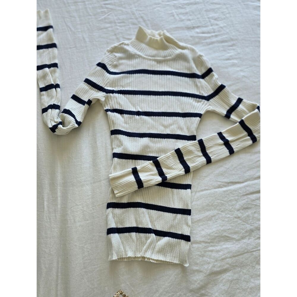 American Eagle Outfitters Cream & Navy Striped Turtleneck Sweater